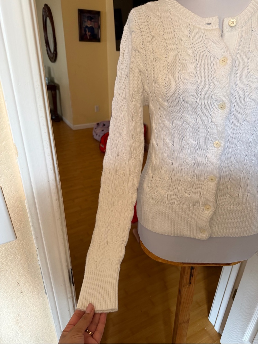 Ralph Lauren Cream Cable-Knit Button Cardigan with Navy Pony - Picture 5 of 8